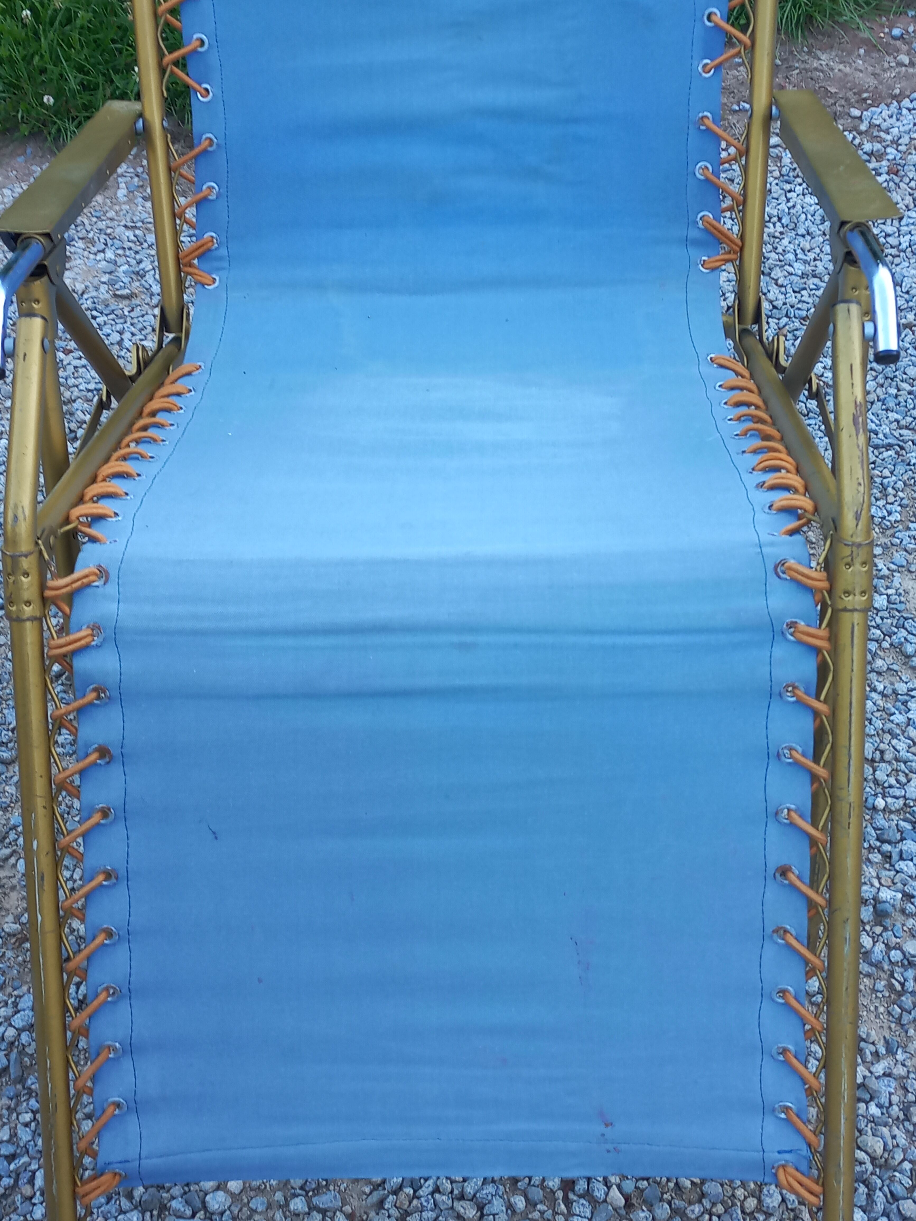 Set of 3 vintage lafuma sun loungers canvas and tubes + table