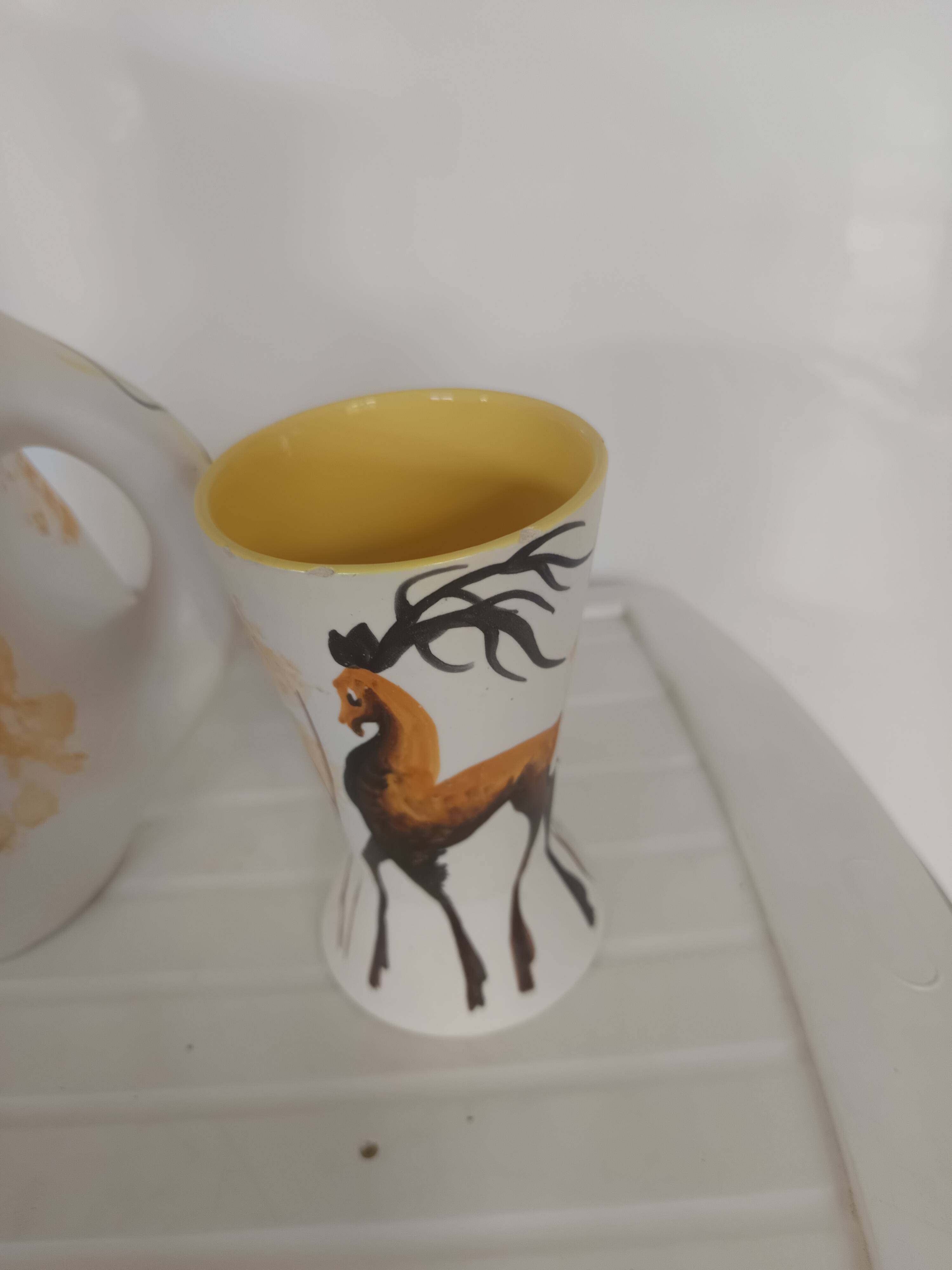 Pichet and glass Vallauris – Jacques Fonck – deer decoration