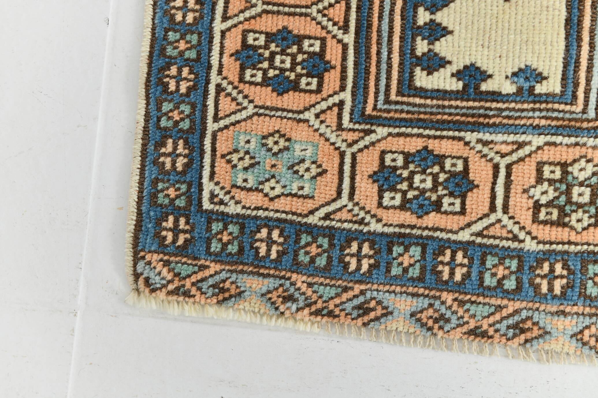 2x11 shades of cream blue oushak runner rug