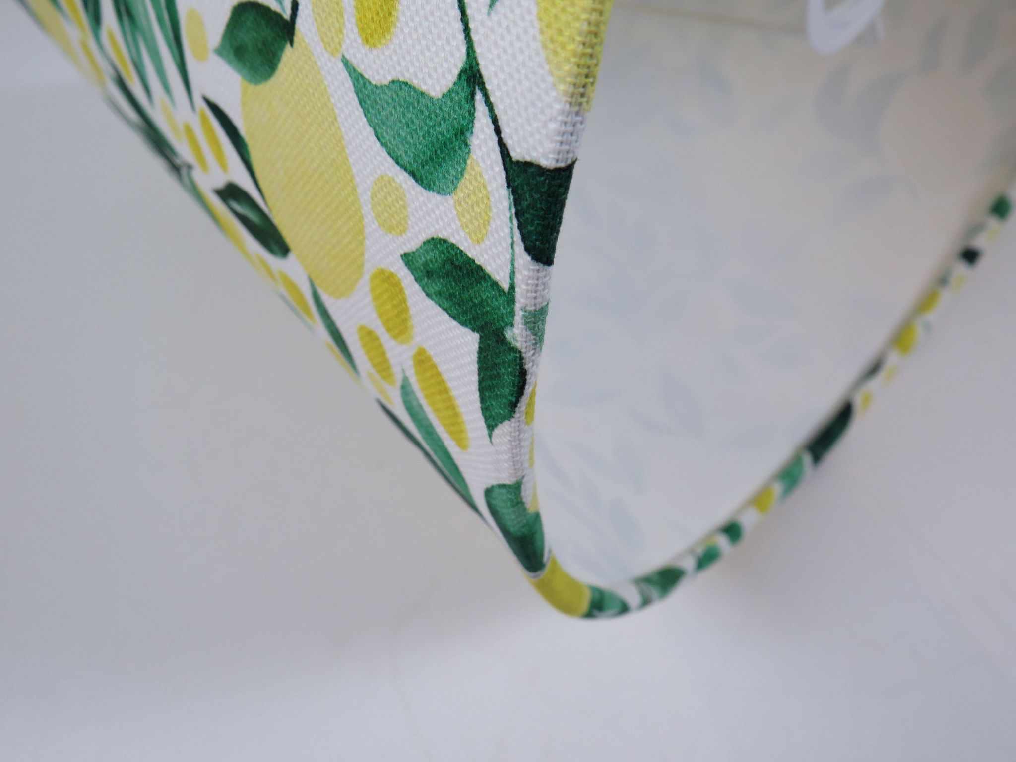 Vintage white ceramic lamp with custom lemon shade.
