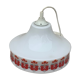 Pendant lamp, white opaline globe with a vintage red design floral pattern 1970