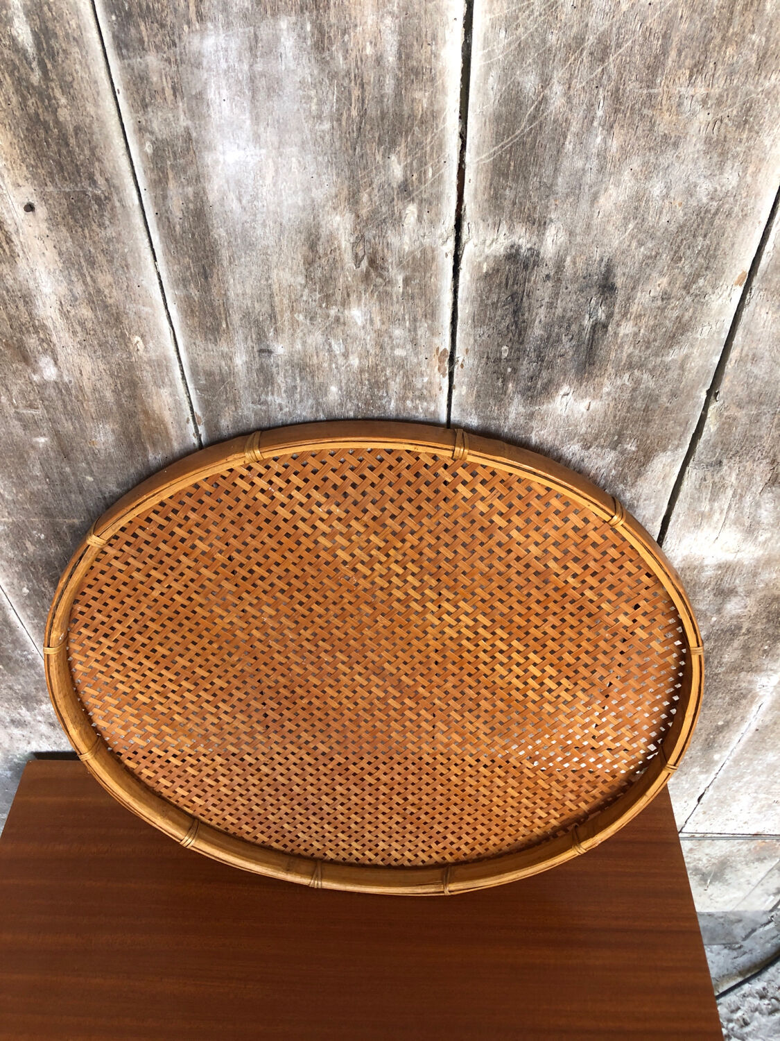Old vintage braided wicker sieve