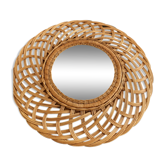 Vintage 1960 sun mirror wicker and rattan 57cm