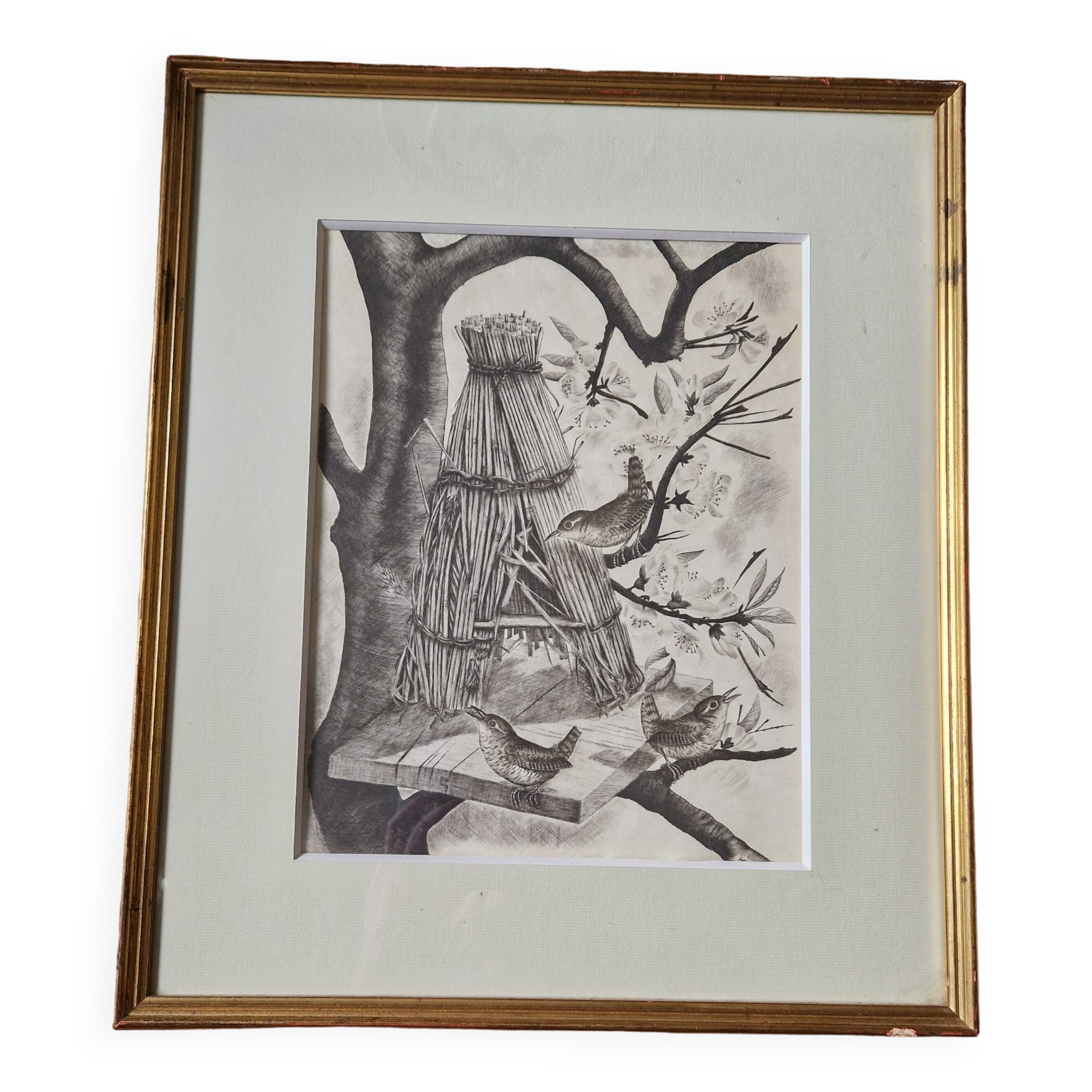 Original engraving / engraving by JB Tavy Notton, "The troglodyte", circa 1970