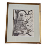 Original engraving / engraving by JB Tavy Notton, "The troglodyte", circa 1970