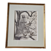 Original engraving / engraving by JB Tavy Notton, "The troglodyte", circa 1970