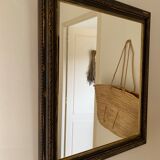 Miroir rectangle ancien lours bois sculpté peint patiné