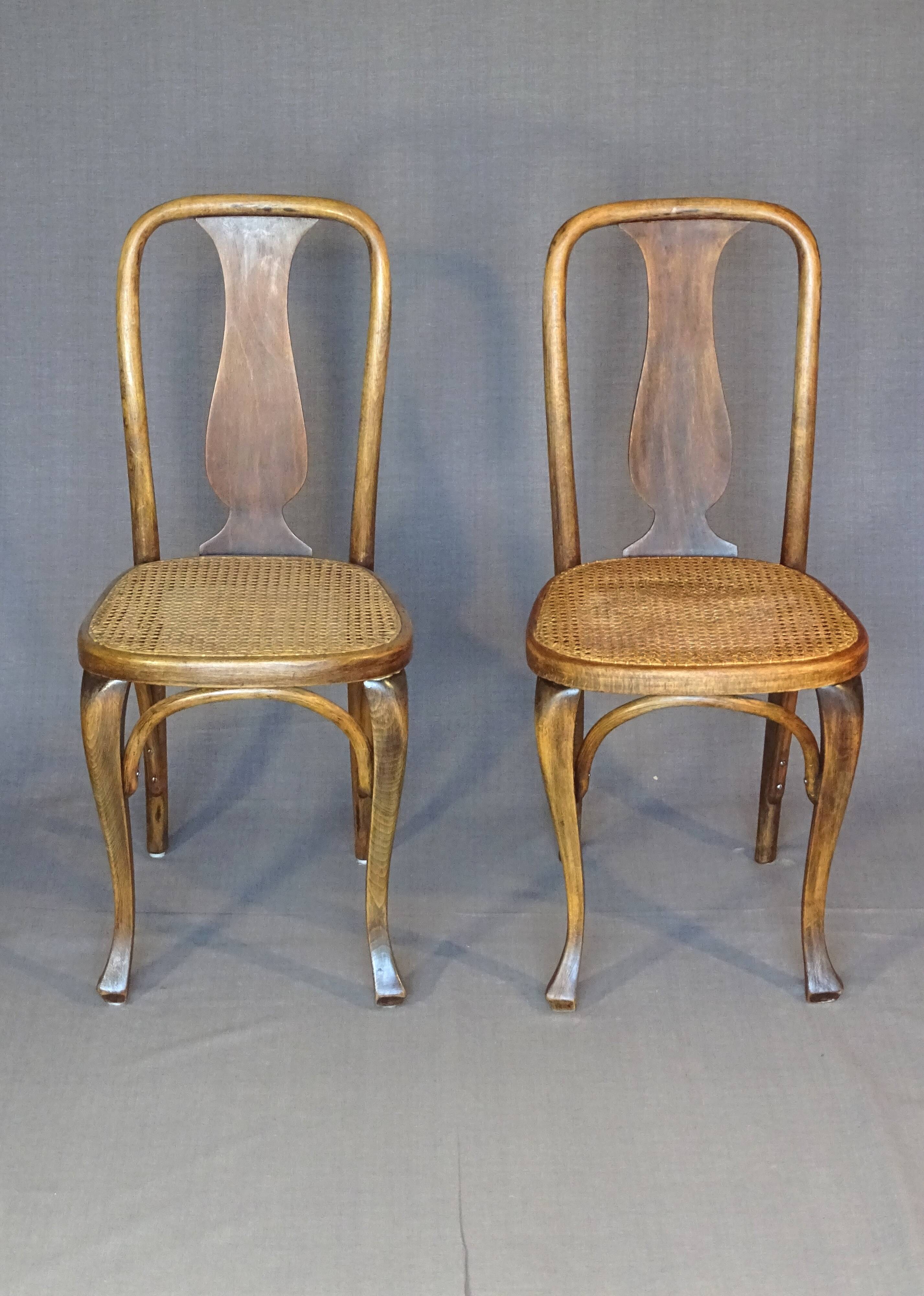 Two Kohn chairs, No. 529, circa 1910, bistro style, caned, bentwood