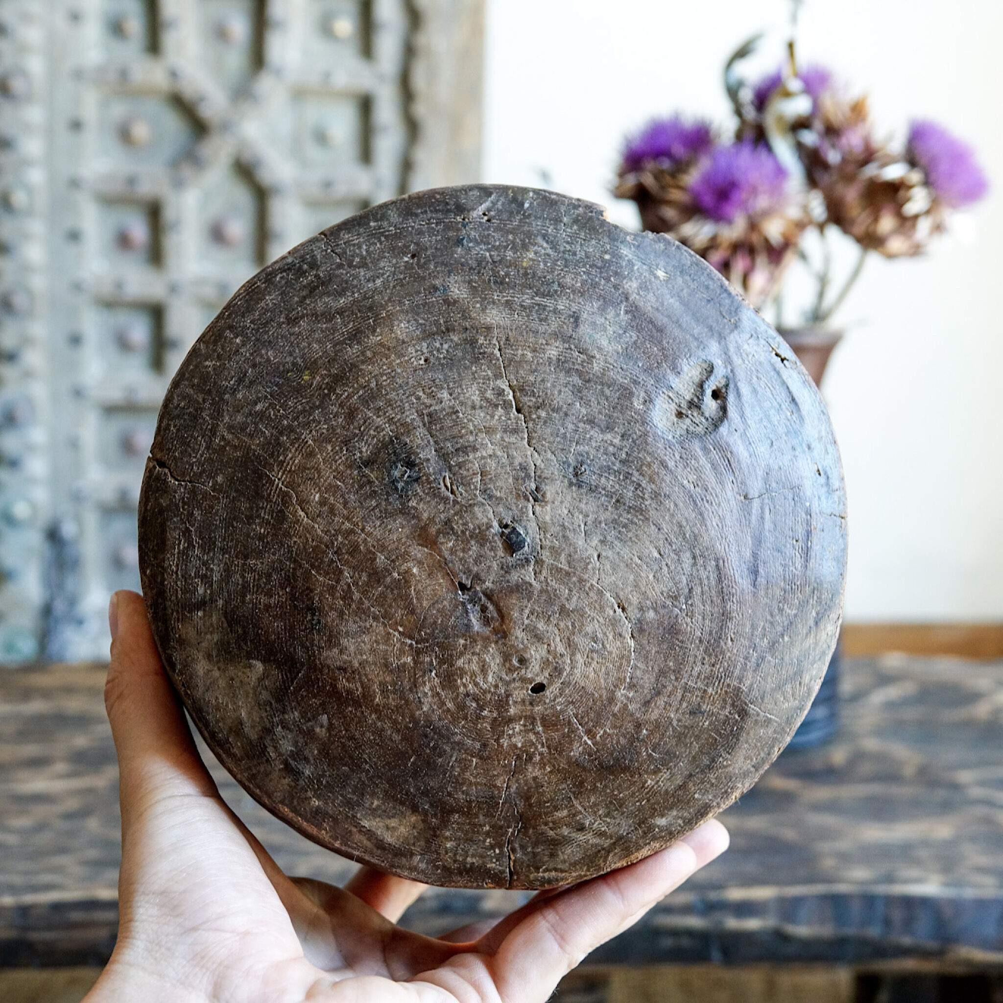 Old pot carved in wood