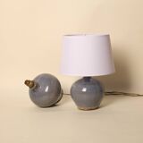 Pair of blue-glazed stoneware lamps