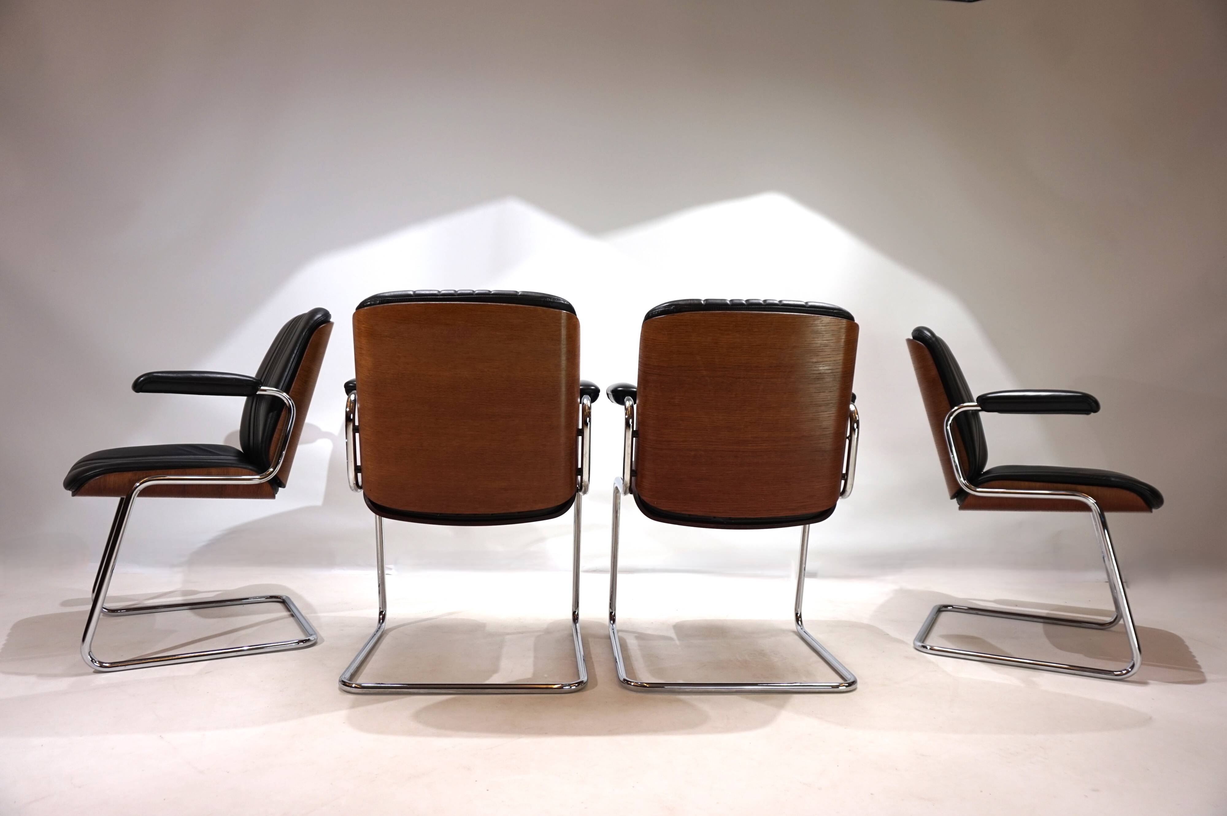 Set of 4 Martin Stoll Leather Dining/Conference Chairs by Professor Karl Dittert