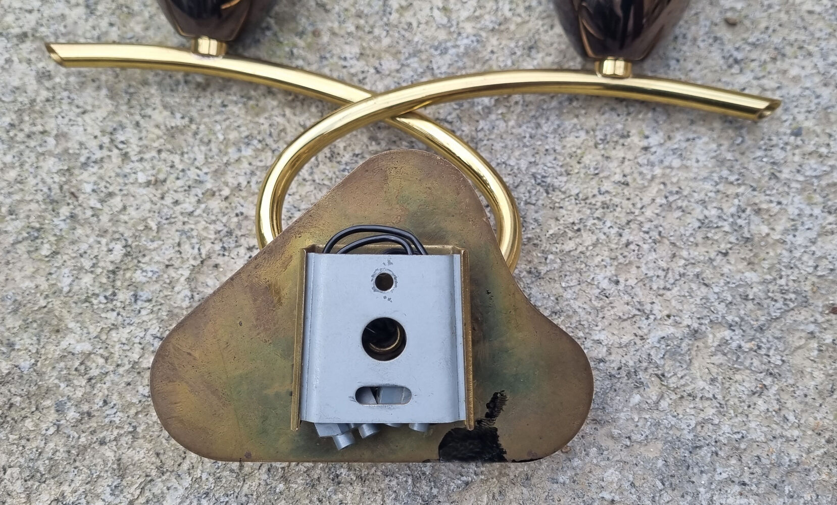 Pair of wall lamps, brass and opaline, vintage, Maison Lunel, 50s