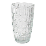 Vintage Solid Heavy Clear Hand Pressed Glass Flower Vase / Italy / 1960s