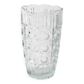 Vintage Solid Heavy Clear Hand Pressed Glass Flower Vase / Italy / 1960s