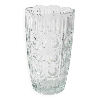 Vase à fleurs en verre pressé à la main, solide et lourd, vintage / Italie / années 1960