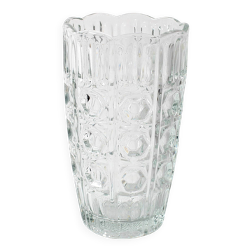 Vase à fleurs en verre pressé à la main, solide et lourd, vintage / Italie / années 1960