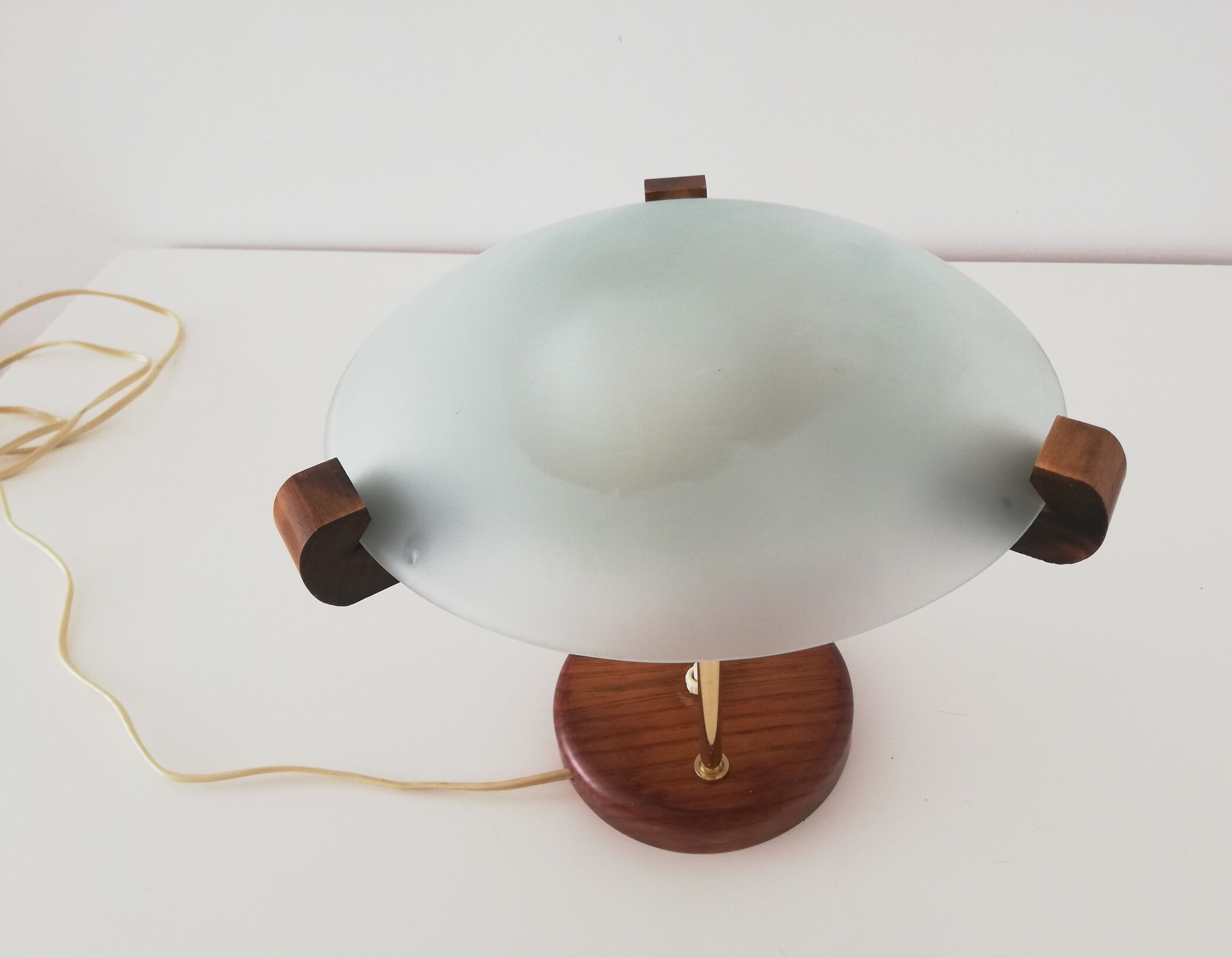 Glass wood library table lamp