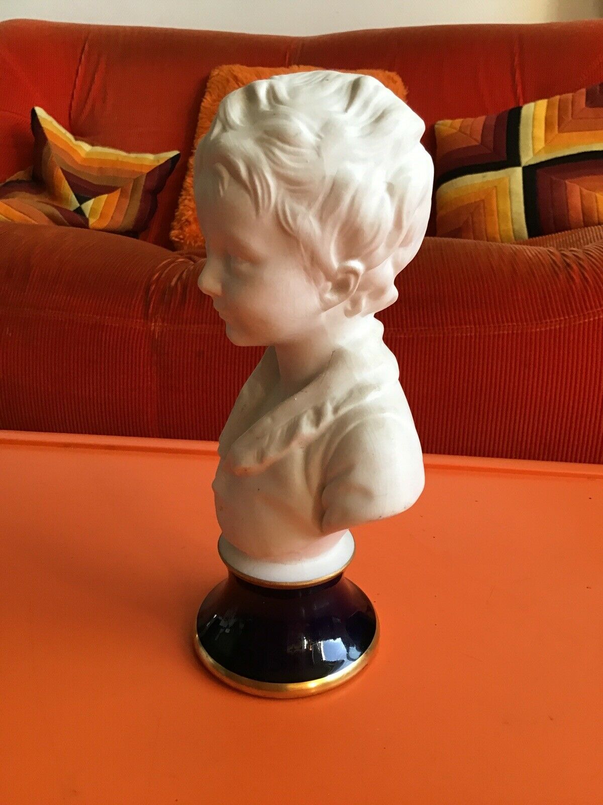 Bust child cherubin porcelain biscuit signed Tharaud Limoges made In France