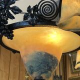 Imposing contemporary art deco style chandelier, glass paste and wrought iron