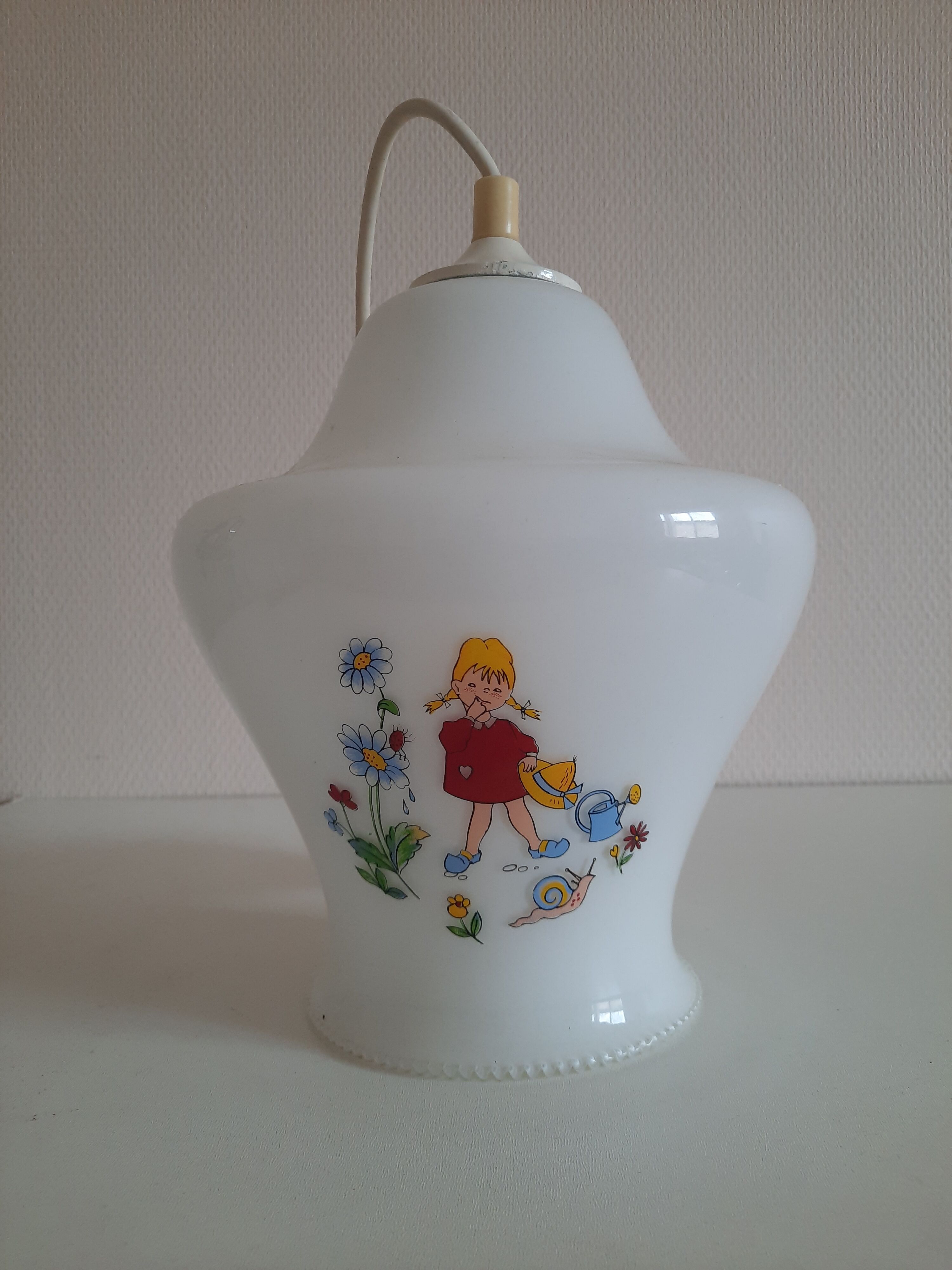Opaline pendant lamp decorated with children's scenes 60s-70s