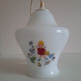 Opaline pendant lamp decorated with children's scenes 60s-70s