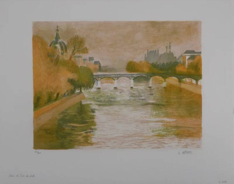 Paul COLLOMB: Paris, The Pont des Arts, signed original lithograph