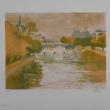 Paul COLLOMB: Paris, The Pont des Arts, signed original lithograph
