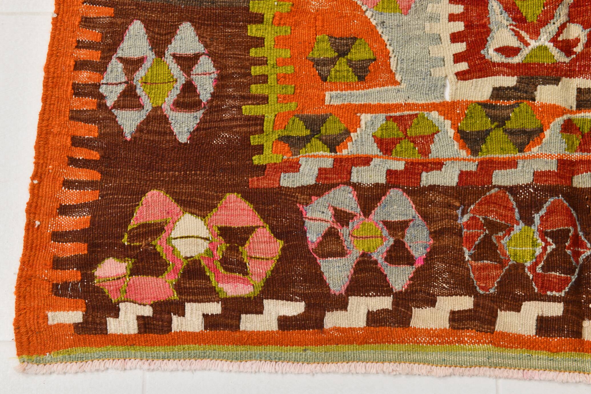 4x8 Multicolor Geometric Style Kilim Rug, 129x255 Antique Decor