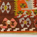 4x8 Multicolor Geometric Style Kilim Rug, 129x255 Antique Decor
