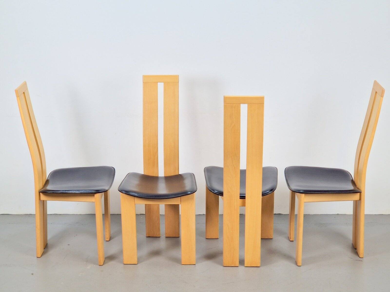 Vintage Beech and Leather Dining Chairs by Pietro Costantini for Ello, 1970s, Set of 4