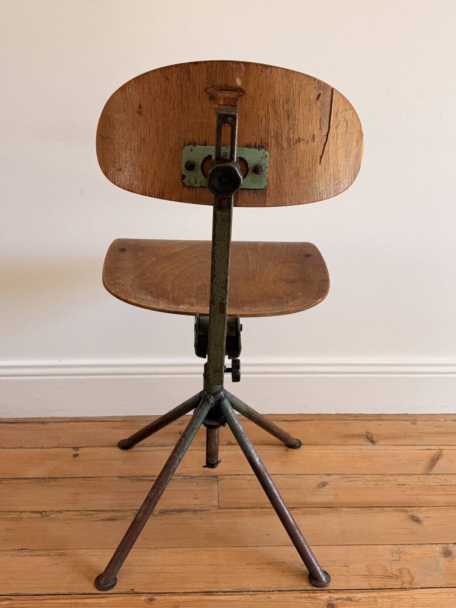 Set of 6 Antique Industrial Wooden and Metal Workshop Chairs