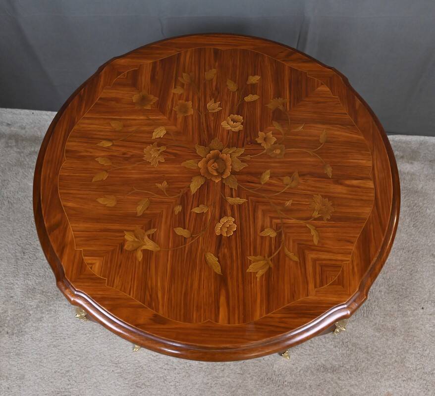 Rosewood marquetry coffee table, Louis XV style – Mid 20th century