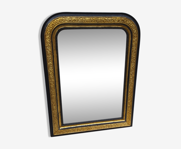 Miroir ancien d'époque Napoleon III noir et or 62x83cm | Selency