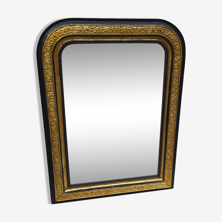 Miroir ancien d'époque Napoleon III noir et or 62x83cm | Selency