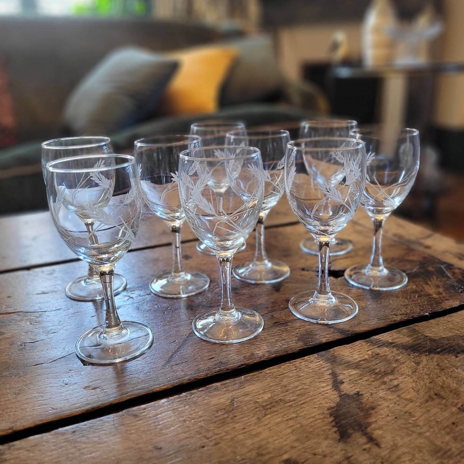 9 Verres à Pied Vintage Épi de Blé Ciselé