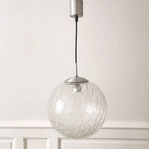 Suspension globe verre craquelé raak design, 1970