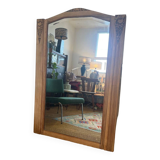 Large old art deco mirror in wood and beveled glass