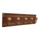 Wall-mounted coat rack with 5 hooks, powder pink ceramic and stained wood, 50 cm.
