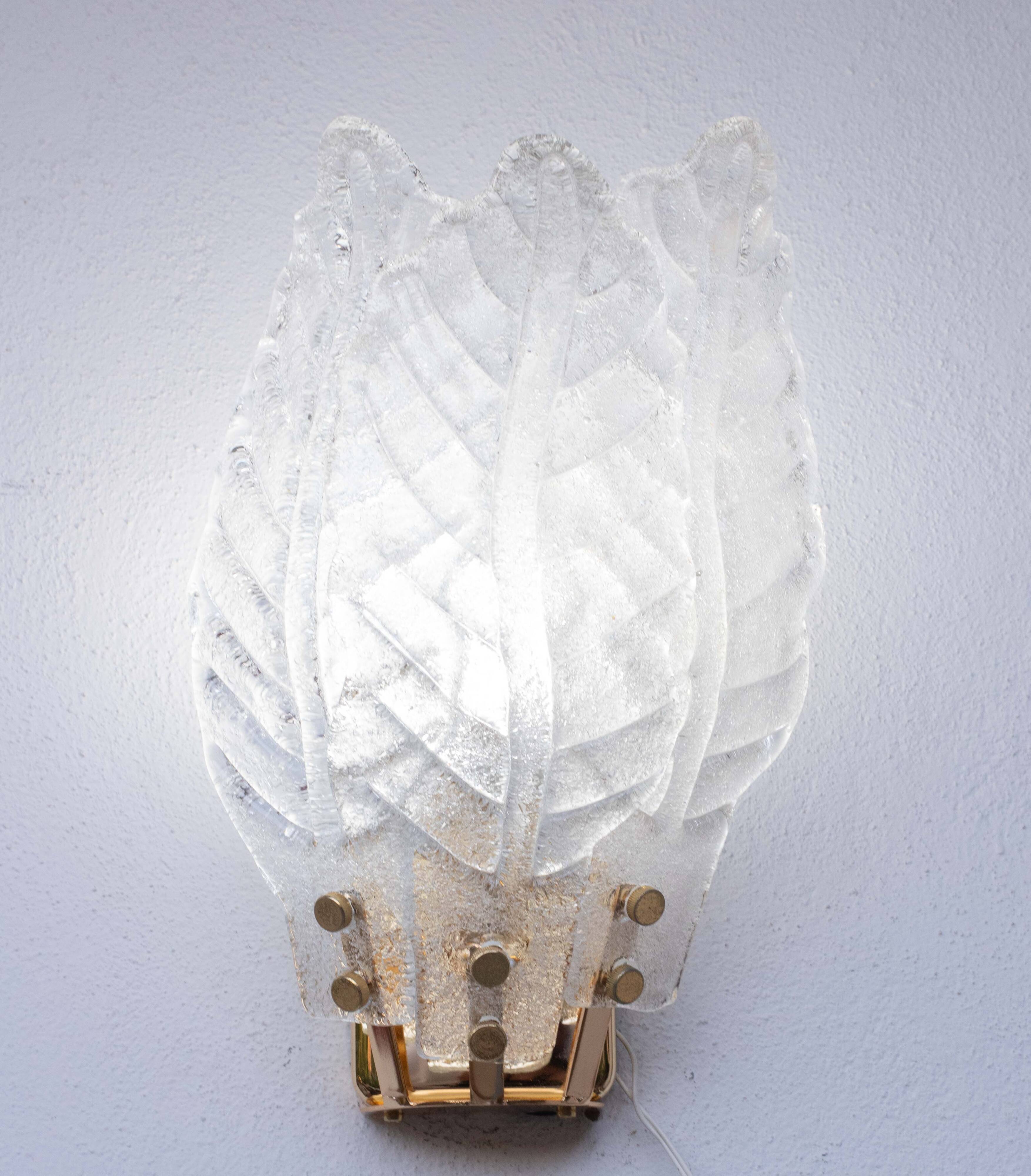 Set of 4 Florence, elegant Murano wall light transparent leaves, 1970