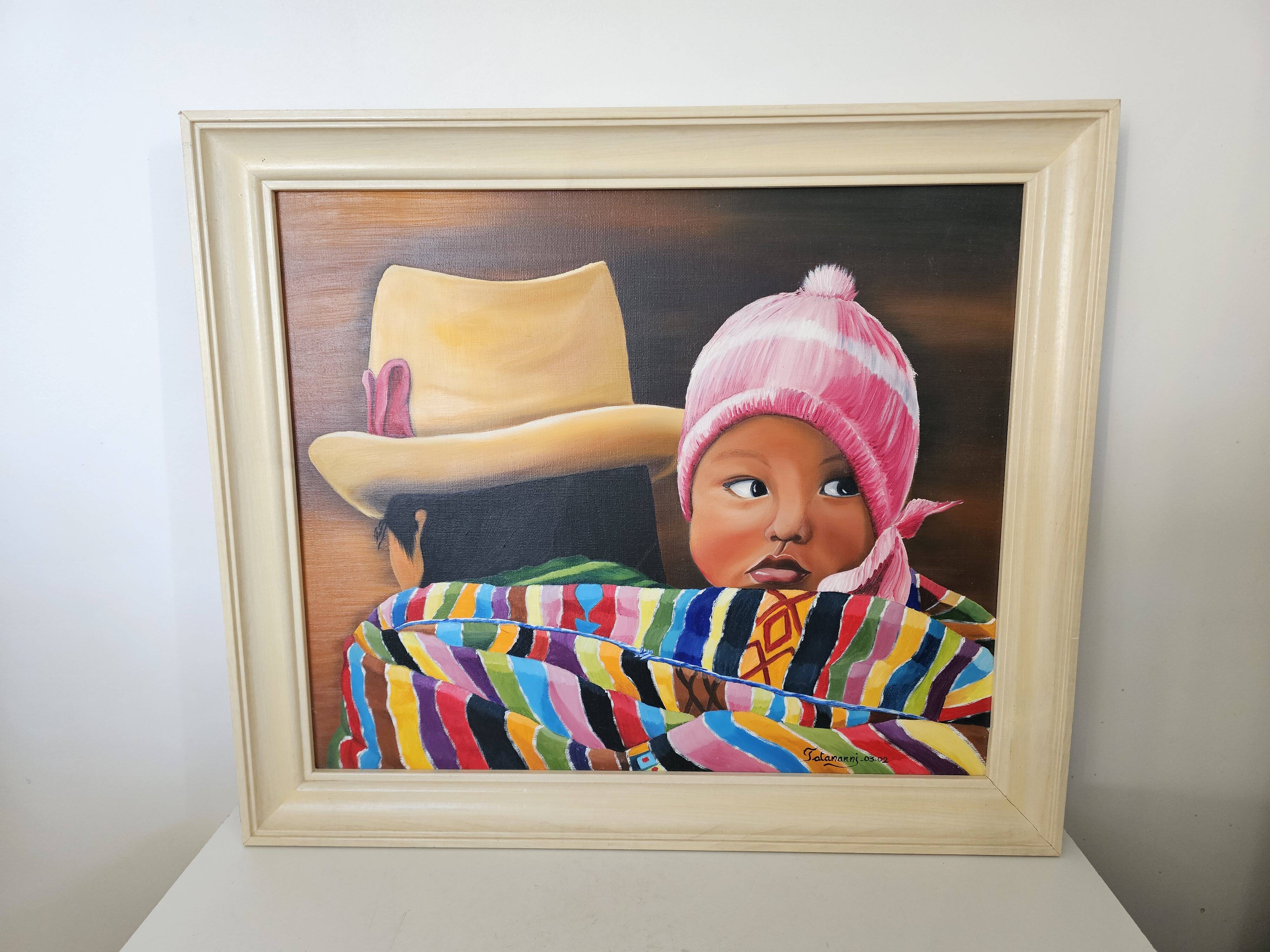 Oil painting on canvas, "The Child of Peru," signed Patricia Tatananni