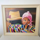 Oil painting on canvas, "The Child of Peru," signed Patricia Tatananni