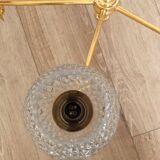 Lustre 5 feux vintage en verre et laiton