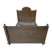 Late 19th century bed – painted maple burl – with base + 135x190 mattress