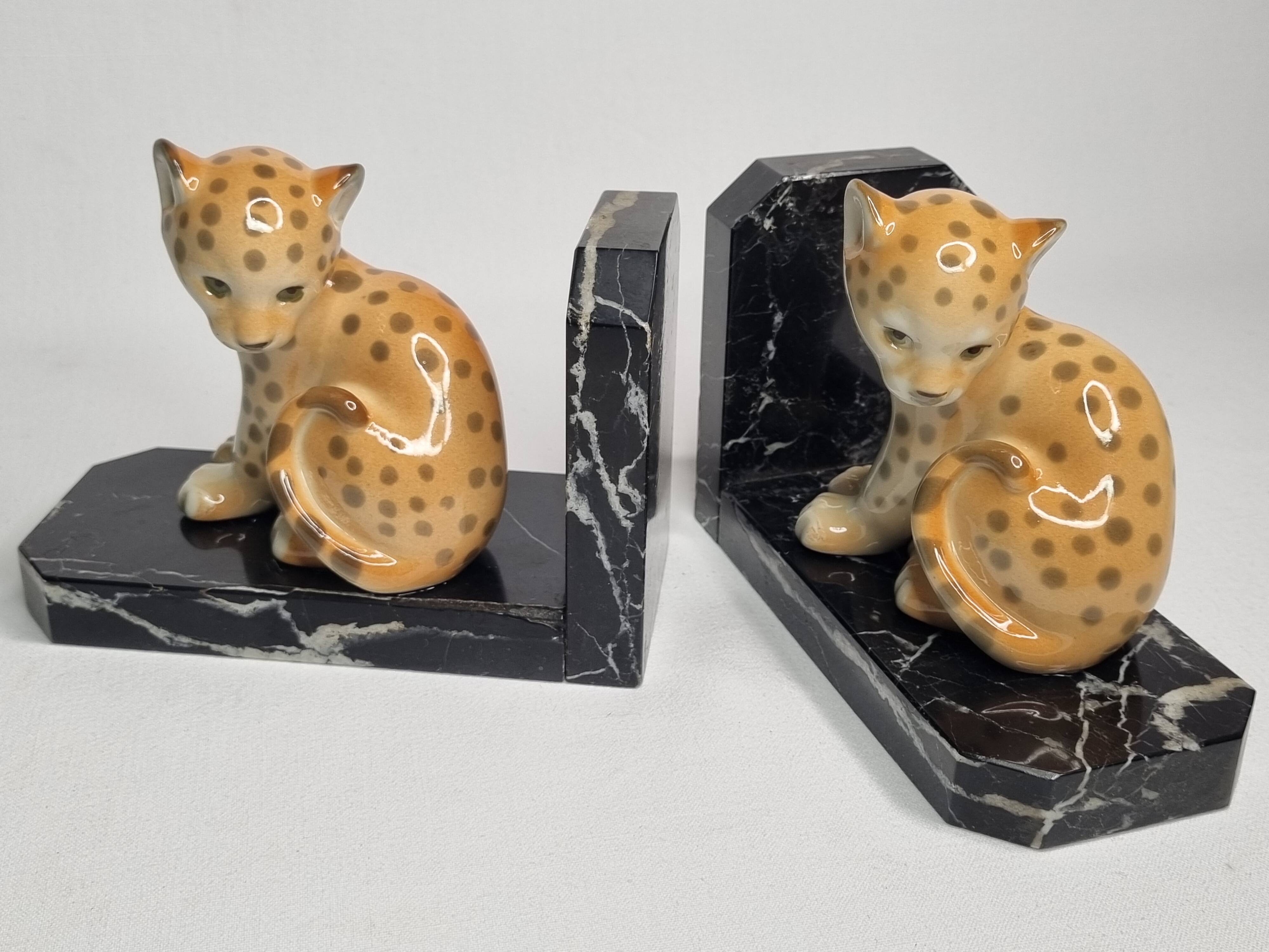 Pair of Lomonosov marble and porcelain bookends