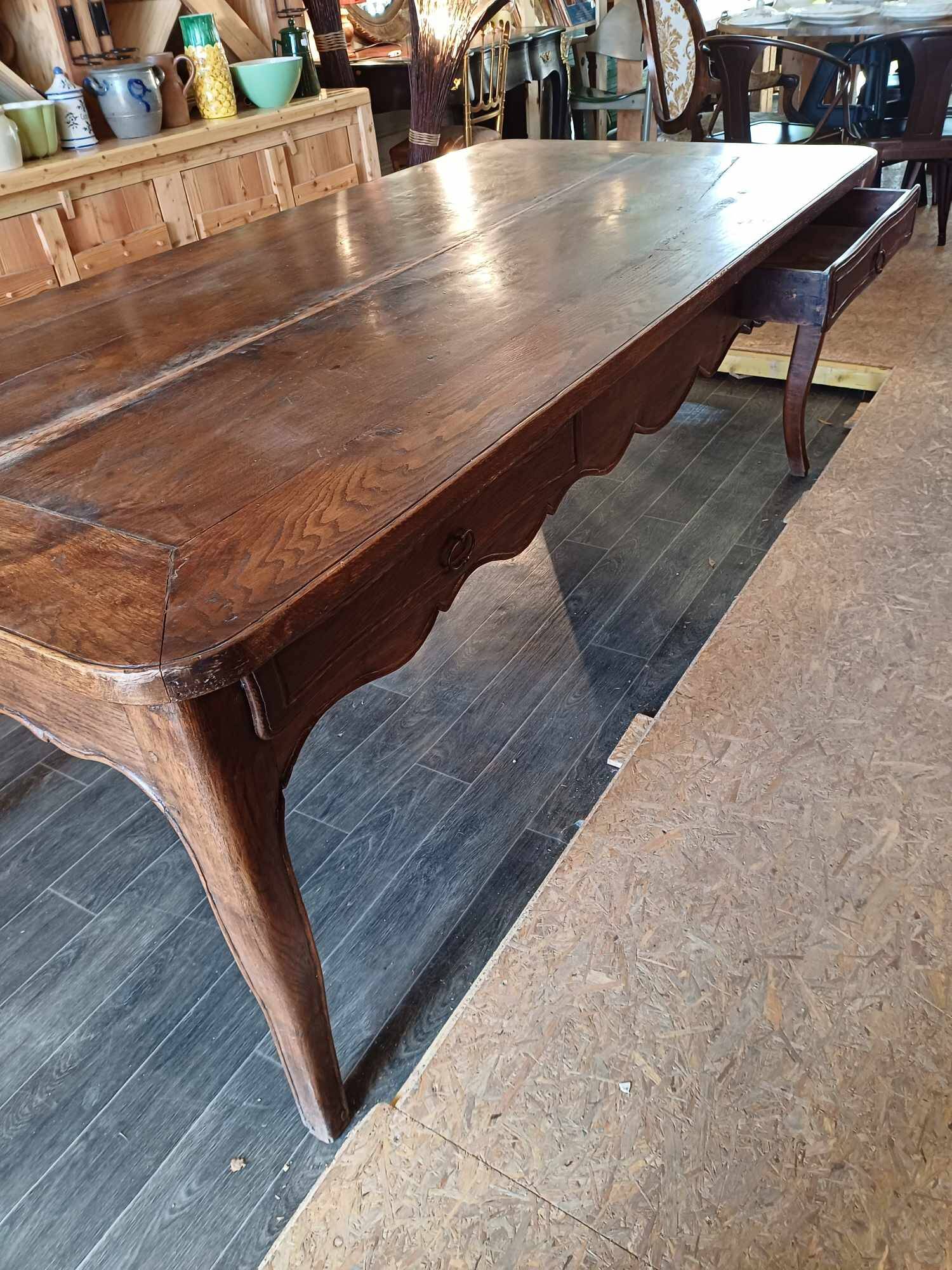 19th century farm table with 2 drawers 208 long 100 wide 75 high