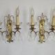 Pair of French Double Brass & Glass Wall Lights Adorned With Crystals