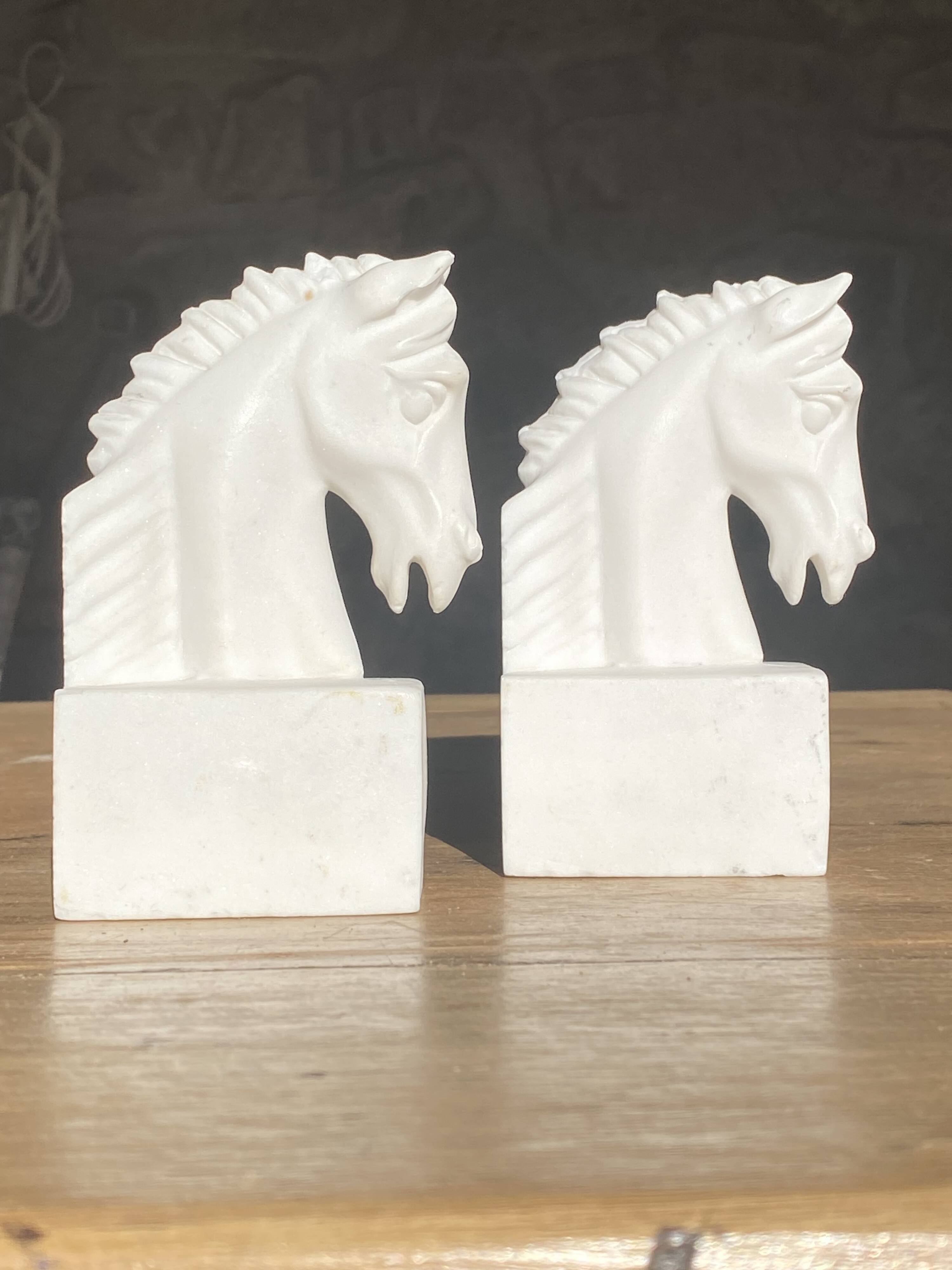 Pair of horse head bookends natural stone