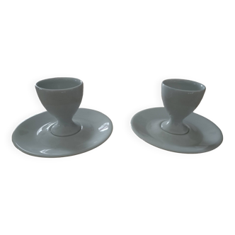 2 white egg cups in Limoges porcelain