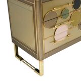 Mid-Century Modern Style Solid Wood Glass and Brass Large Italian Commode