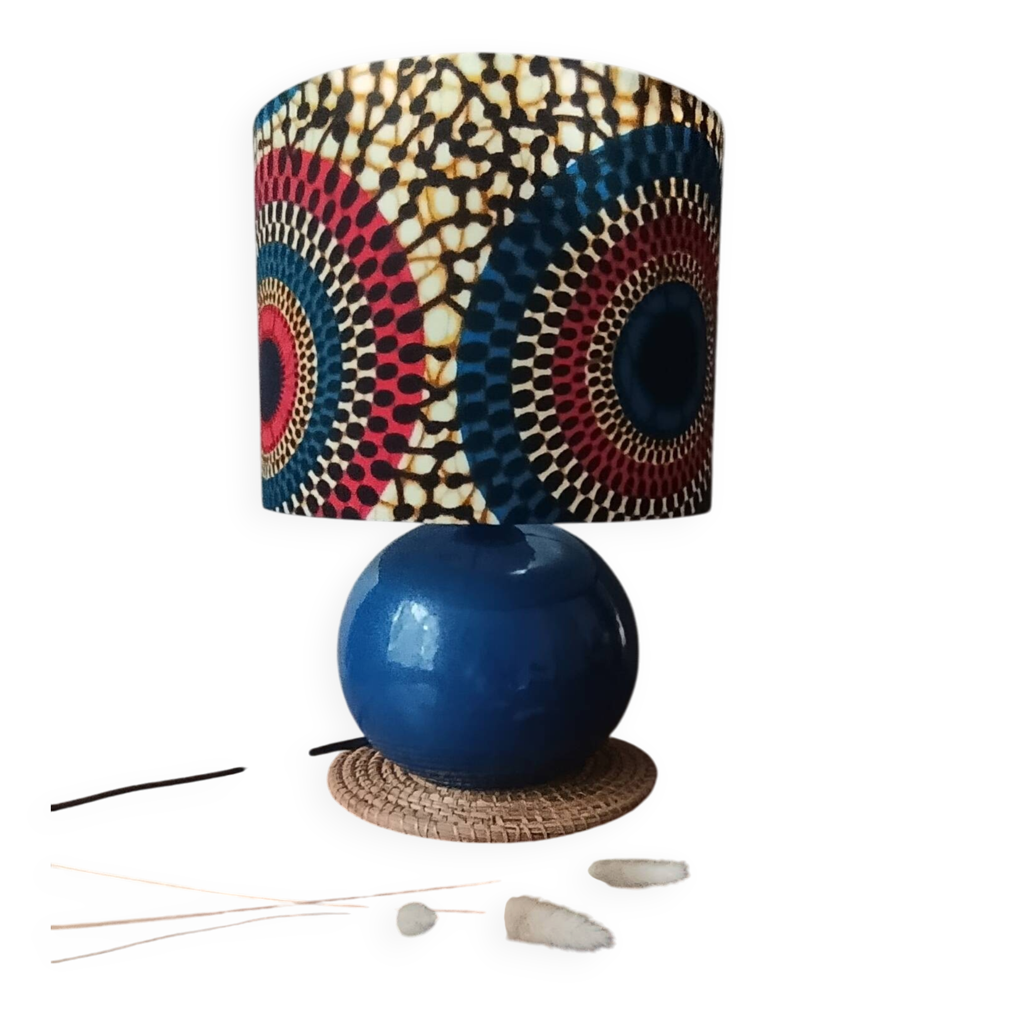 blue ceramic lamp | ethnic printed wax lampshade
